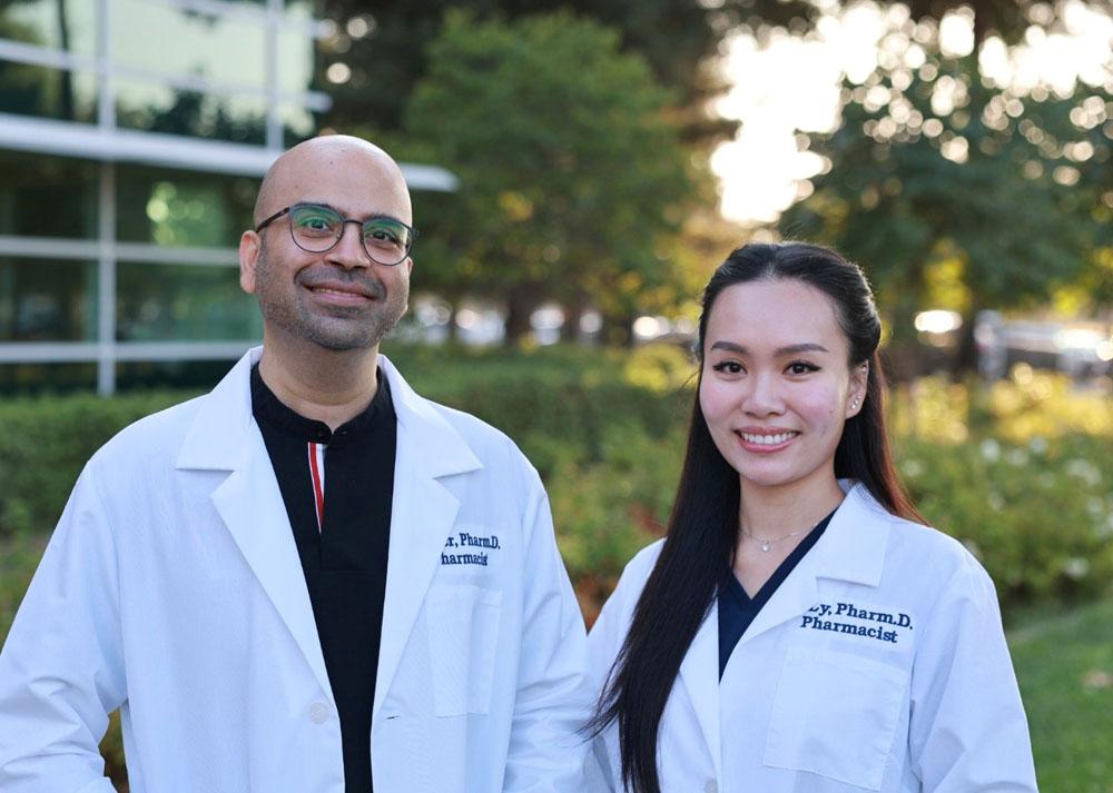 A portrait picture of our pharmacy residents currently in our  class of  2025-2026 Sunny Kler and Phuong Ly