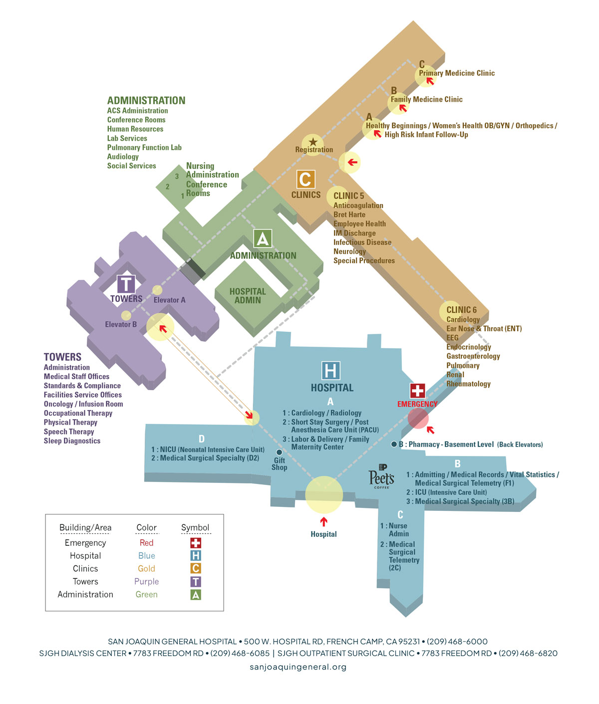 San Joaquin General Hospital Departments map